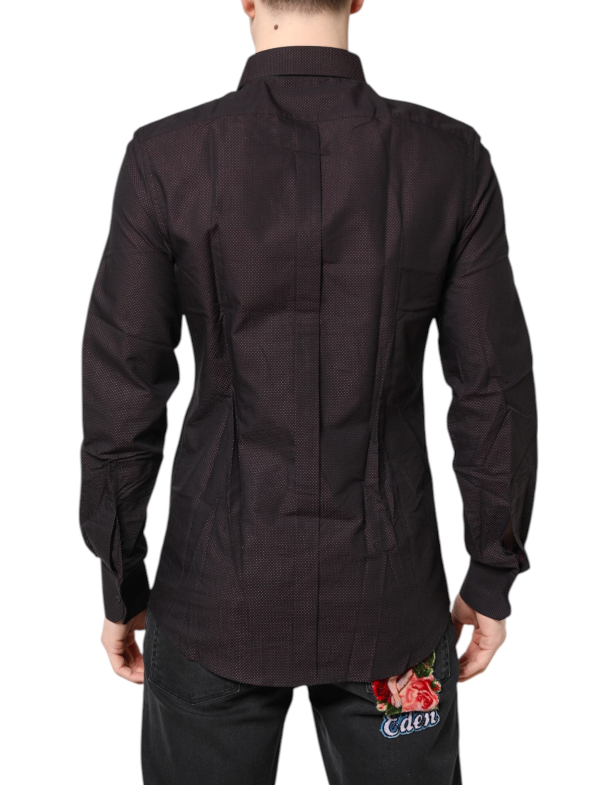 Dolce & Gabbana Men's Maroon Jacquard Cotton Shirt GOLD